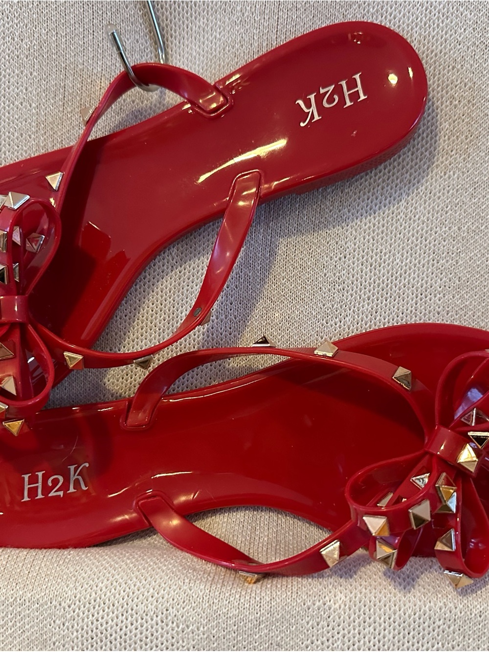 Red Studded Bow Jelly Sandals 10